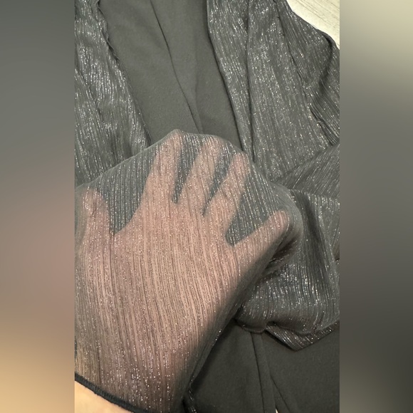 Alexa B Nites Black 1 Shoulder Jumpsuit Sz6 Beaded Strap Sheer Metallic Overlay - Picture 12 of 12